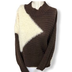 Dreamers Brown/Cream Colorblock Fuzzy Oversized Sweater Size M
